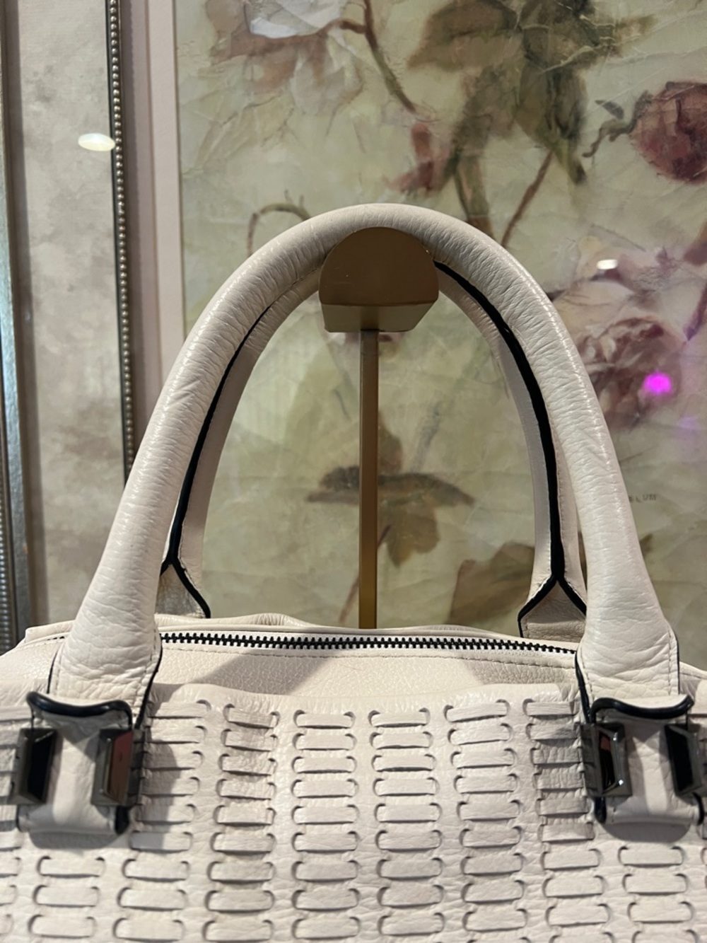 Elliott Lucca Cream Woven-Texture Satchel Crossbody Bag - Picture 3 of 17